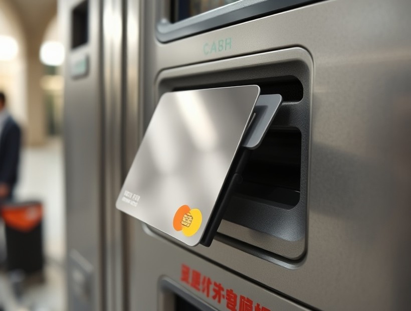点検前 — カードリーダーの上に不審な部品が取り付けられた端末の前面。
